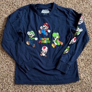 Nintendo Super Mario Boys Navy Long Sleeve Tee Yoshi Luigi Toad Size Small